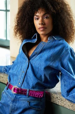 POM Amsterdam BLOUSE Denim Rhinestones Online