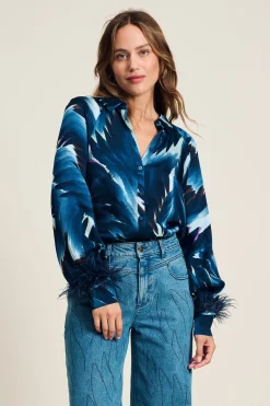 POM Amsterdam BLOUSE Feathers Blue Sale