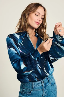 POM Amsterdam BLOUSE Feathers Blue Sale