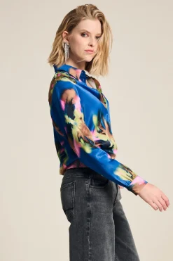 POM Amsterdam BLOUSE Mila Satin Butterfly Blue Sale