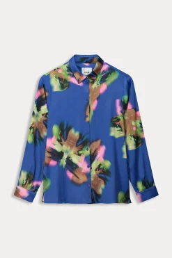 POM Amsterdam BLOUSE Mila Satin Butterfly Blue Sale