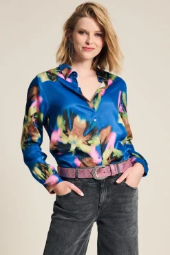 POM Amsterdam BLOUSE Mila Satin Butterfly Blue Sale