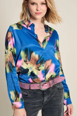 POM Amsterdam BLOUSE Mila Satin Butterfly Blue Sale