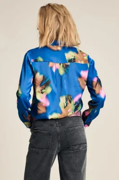 POM Amsterdam BLOUSE Mila Satin Butterfly Blue Sale