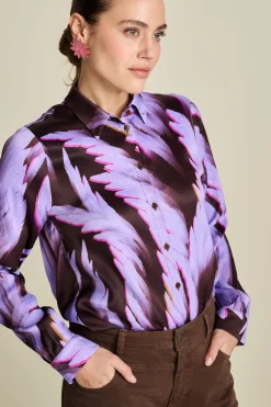 POM Amsterdam BLOUSE Mila Satin Feathers Brown Hot