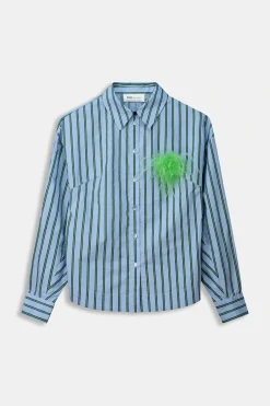 POM Amsterdam BLOUSE Striped Poplin Cloudy Blue Clearance