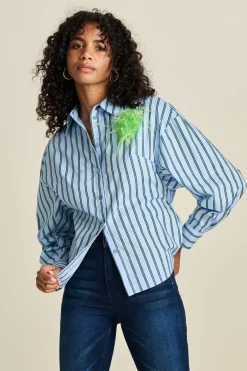 POM Amsterdam BLOUSE Striped Poplin Cloudy Blue Clearance