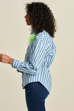 POM Amsterdam BLOUSE Striped Poplin Cloudy Blue Clearance