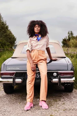 POM Amsterdam BROEK Striped Sugar Brown Hot