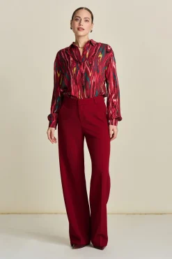 POM Amsterdam BROEK Wide Leg Burgundy Red