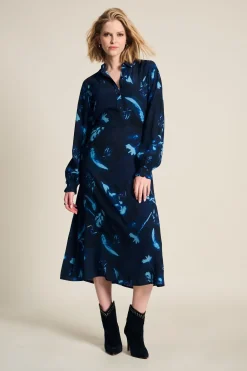 POM Amsterdam JURK Blue Feathers and Floral Best