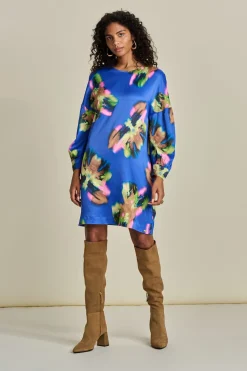 POM Amsterdam JURK Satin Butterfly Blue Best