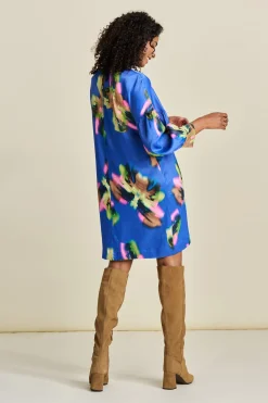 POM Amsterdam JURK Satin Butterfly Blue Best